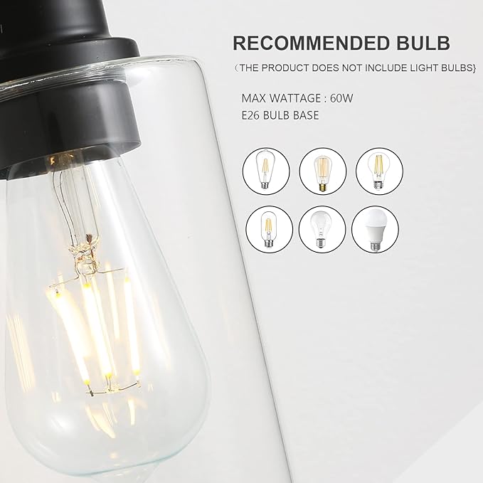 EMONG 4 Light Bathroom Vanity Light, Matte Black Bathroom Light Fixtures with Glass Shade, Modern Wall Sconces Lighting for Bathroom,Mirror,Farmhouse,Hallway