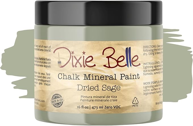 Dixie Belle Paint Company Chalk Finish Furniture Paint - Dried Sage (16oz) - Matte Gray/Green Chic Chalk Mineral DIY Furniture Paint
