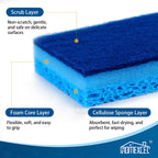 HOMEXCEL Sponges Kitchen 6pcs, Non-Scratch Sponges for Dishes, Scrub Cleaning Sponge Safe on Non-Stick Cookware, Dual Sided Dish Sponge for Kitchen, Household, Bathroom and More