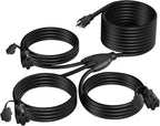 K KASONIC - 40 FT Halloween Lights Outdoor Extension Cord 1 to 3 Splitter, 3 Prong Outlets Plugs, 16AWG/3C SJTW Weatherproof Wire for Holiday Decoration Light, ETL Listed, Black