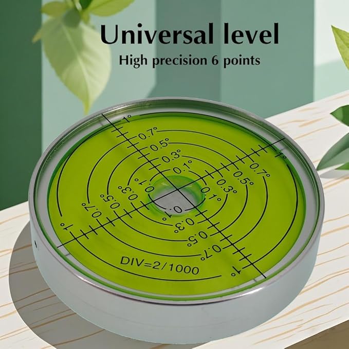 6'/2mm Point high Precision Universal Level Bubble Metal Bubble Water Leveler Cross Gauge Small Household (Silver Green Magnetic)