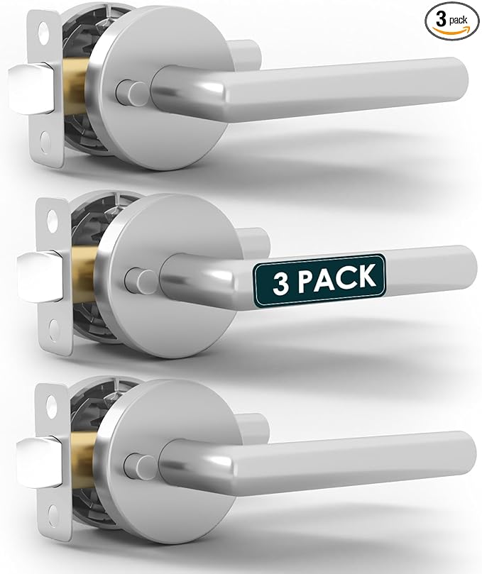 Mega Handles Ronn Privacy Door Handle - 3 Pack Reversible Chrome Door Handles, Heavy Duty Bed & Bath Door Handles with Privacy Door Lock, Fits All Standard Doors - Polished Chrome