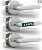 Mega Handles Ronn Privacy Door Handle - 3 Pack Reversible Chrome Door Handles, Heavy Duty Bed & Bath Door Handles with Privacy Door Lock, Fits All Standard Doors - Polished Chrome