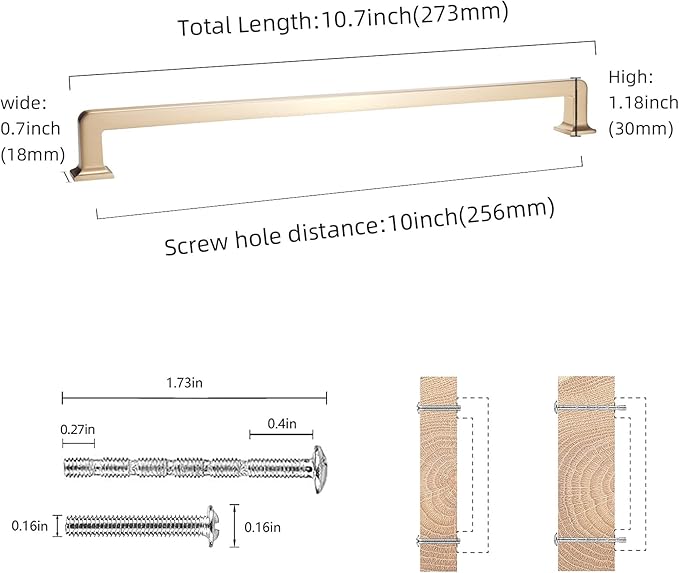 COTYKILEY 6 Pack 10 Inch(256mm) Champagne Bronze Cabinet Handles Champagne Kitchen Cabinet Pulls Cabinet Door Handles Kitchen Cabinet Hardware Cupboard Drawer Pulls Dresser Handles