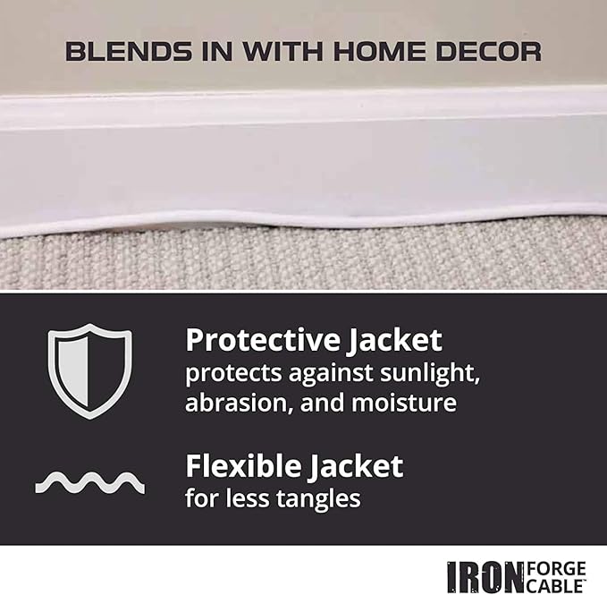 Iron Forge Cable 2 Prong Outdoor Extension Cord 6 ft, 16/2 SJTW 6 Foot White Extension Cord, Weatherproof - Great for Outdoor Lights, Deck, Patio