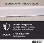 Iron Forge Cable 2 Prong Outdoor Extension Cord 25 ft, 16/2 SJTW 25 Foot White Extension Cord, Weatherproof - Great for Outdoor Lights, Deck, Patio