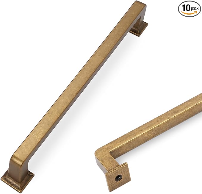 COTYKILEY 10 Pack 7.5 Inch Antique Brass Cabinet Handles Pulls - Vintage Drawer Pulls Aged Gold Bronze Kitchen Hardware - Dresser Handles