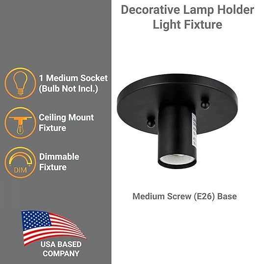 Diodesy- Lamp Socket E26 Medium Threaded Base Antique Style Light Socket Black Finish Electrical Lamp Holder for Residential Use 120V ETL Listed Pack of 4