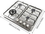 4 Burners Built in Gas Stovetop Cooker Gas Range Portable Stainless Steel Cooktop LPG/NG Dual Fuel Cast Iron Grate Gas Stove Kitchen Cooking Stove for Home RV Outdoor Apartment Silver(22.83x20.47Inch)