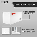 Ilyapa Modern Mailbox for Post Mount - White with White Door Powder Coated Steel, Waterproof Letter Box for Parcels, with Recessed Magnetic Close Door