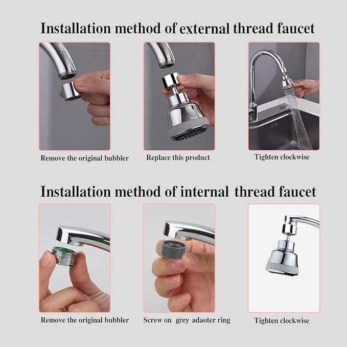Faucet Aerator Faucet Sprayer Attachment, Kitchen Faucet Head Replacement with 4 Spray Modes, 360° Swivel Faucet Extender Anti-Splash Sink Sprayer Faucet Nozzle Head (Smooth, Silver)