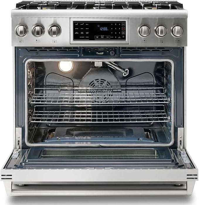 THOR Kitchen 36-Inch Gas Range with Tilt Panel and Self-Cleaning Oven in Stainless Steel - Model TRG3601