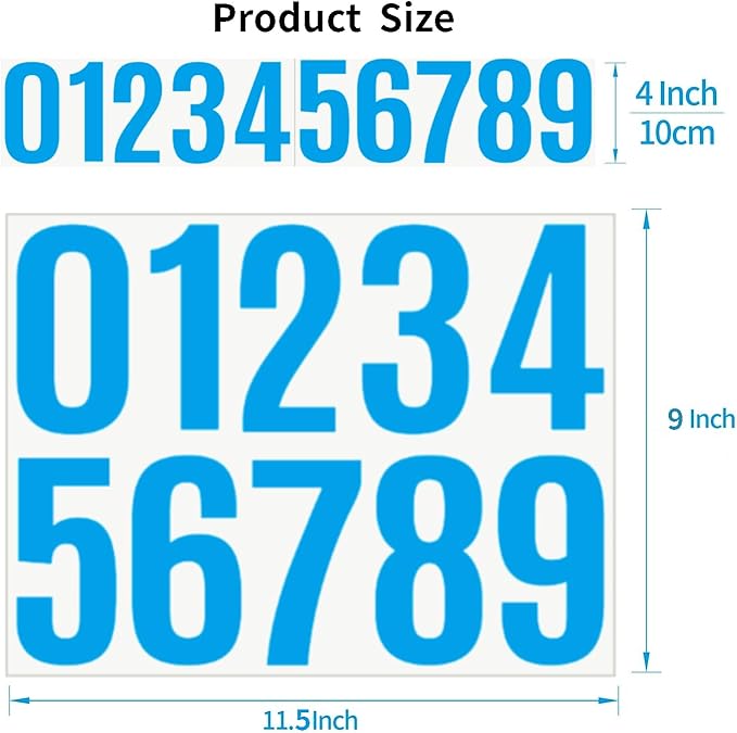 10 Sheets Vinyl House Numbers - 4 inch Waterproof Mailbox Numbers, Self-Adhesive Stickers for Mailbox, Cars, Boats, Windows, Door and Apartments(Blue, 4 inch)