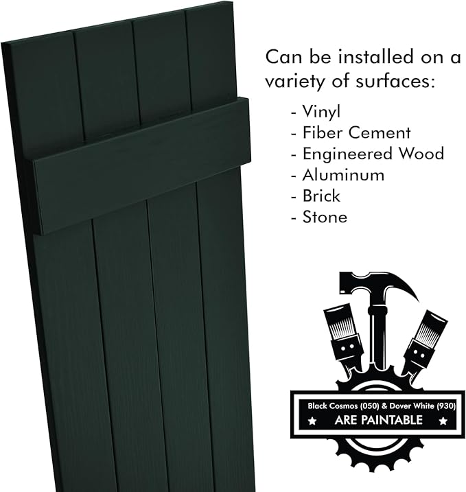 Board & Batten Vinyl Shutters (1 Pair) | 14.5"x39" (4-Board) - Heathered Spruce | Exterior Window Shutters | Includes Mounting Hardware | Simple Installation | Made in USA