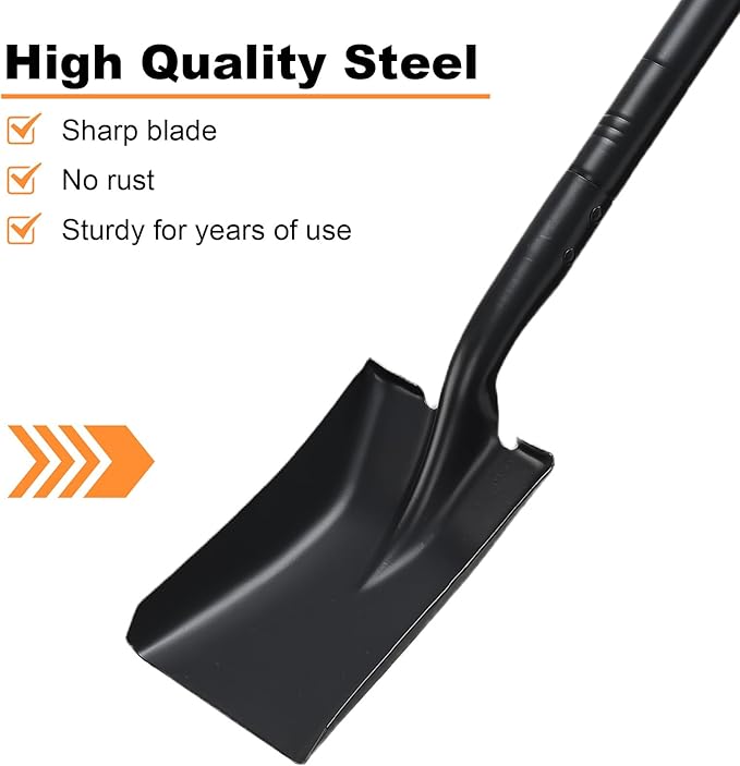 Small Square Shovel 43.3Inches Small Shovel with Metal Handle Garden Tool for Camping Farming Gardening Digging, Black