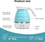 Travel Foldable Electric Kettle, 110V Collapsible Travel Kettle Electric Food Grade Silicone Portable Foldable Electric Kettles 850W Fast Boiling Water 700ml Kettle Electric Portable (Blue)
