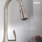 Moen Brecklyn Glacier White One-Handle Single-Hole Kitchen Faucet with Pull-Out Sprayer and Power Clean, Optional Deckplate Included, 87557W