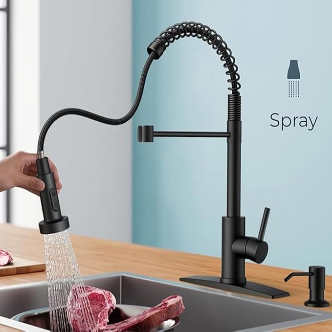 Smart Touch On Kitchen Faucet, 3 Modes Pull Down Sprayer, Touch On Sensor Activated, 360-Degree Rotation, Ceramic Disc Valve, 1 or 3 Hole Deck Plate. 10-Year Warranty. (KW-62R, Matt Black)