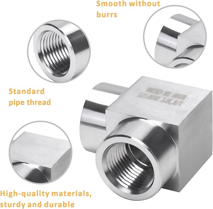 90 Degree Street Elbow - 3/8" NPT Female to 3/8" NPT Female Stainless Steel 304 Heavy Duty Forged Square Barstock Street Elbow Adapter Pipe Fitting (pack of 2)