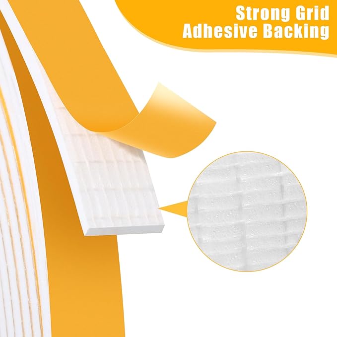 26Feet Weather Stripping Seal (1/2 Inch X 1/8 Inch) for Door Window, High Density Foam Tape, Soundproofing, Insulation Strip, Door Sealers for Door Frame- White