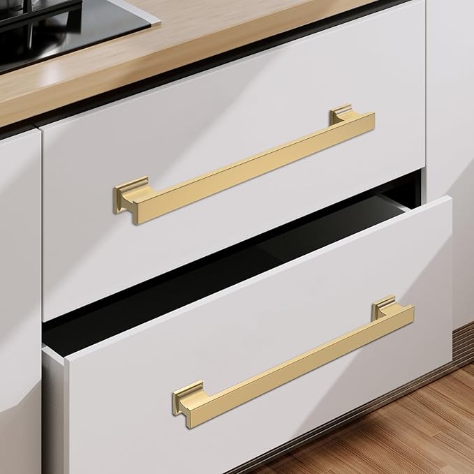 COTYKILEY 10 Pack 9 Inch(228mm) Brushed Gold Cabinet Handles Gold Kitchen Cabinet Pulls Cabinet Door Handles Kitchen Cabinet Hardware