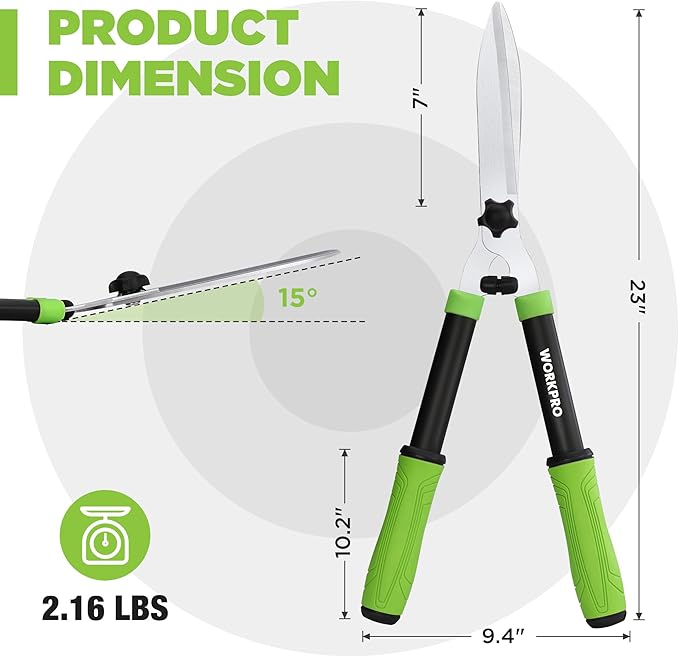 WORKPRO Hedge Shears, 23'' Manual Hedge Trimmers with Chrome Plated Steel Blade & Ergonomic Handle, Home Garden Pruner Hedge Clippers Perfect for Trimming Borders, Boxwood, and Tall Bushes