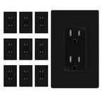 ENERLITES 10 Pack Black Decorator Receptacle with Screwless Wall Plate, Standard Electrical Wall Outlet, 15A 125V, Self-Grounding, 2-Pole, 3-Wire, 5-15R, UL Listed, 61502-TR-BKSID, Tamper Resistant