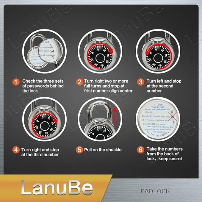 LanuBe Standard Dial Combination Lock, 2 in. Wide, with Different Combinations, Blue Turnplate, Pack of 60; Lock for School, Employee, Gym Sports Locker, Case, Toolbox, and so on