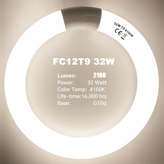 FC8T9/CW 22W and FC12T9/CW 32W Cool White Set, 8 inch T9 22 Watts Circular Light Bulbs, 12 inch 32 Watts Circline Fluorescent Bulb Round Ring Bulb CRI 80, G10q Prong