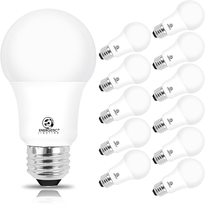 Energetic 12-Pack A19 LED Bulb 100W Cool White 4000K Dimmable Light Bulbs, 13.5W 1600lm CRI80+, 15000Hrs, ETL Listed