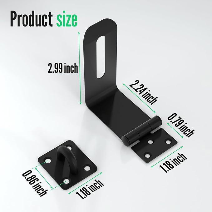 Door Lock Hasp Latch, 90 Degree Solid Iron Safety Packlock Drawer Hasp Lock Latch, Extra Thick Gate Lock Hasp with Keys Brushed Finish (2.24 Inch, Black)