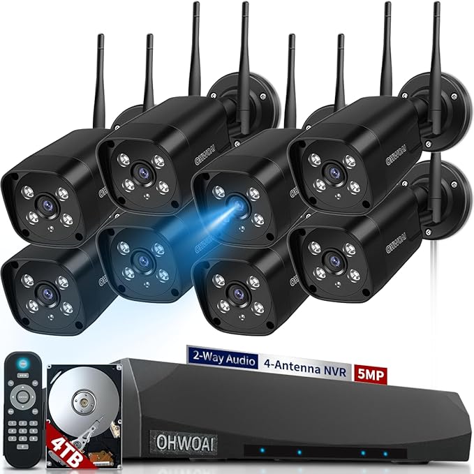 《Dual Antennas & 130°Wide Angle》Wireless Security Camera System Outdoor, Wireless Cameras for Home Security with Expandable 16CH 4K NVR, Surveillance Video Systems DVR Kits