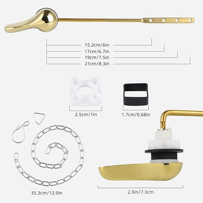 iFealClear Polished Gold Metal Universal Toilet Handle Replacement Kit, Front Mount Toilet Tank Flush Lever Handle with Nut Lock, Toilet Trip Lever Fits Most Toilets, Sold Brass Material