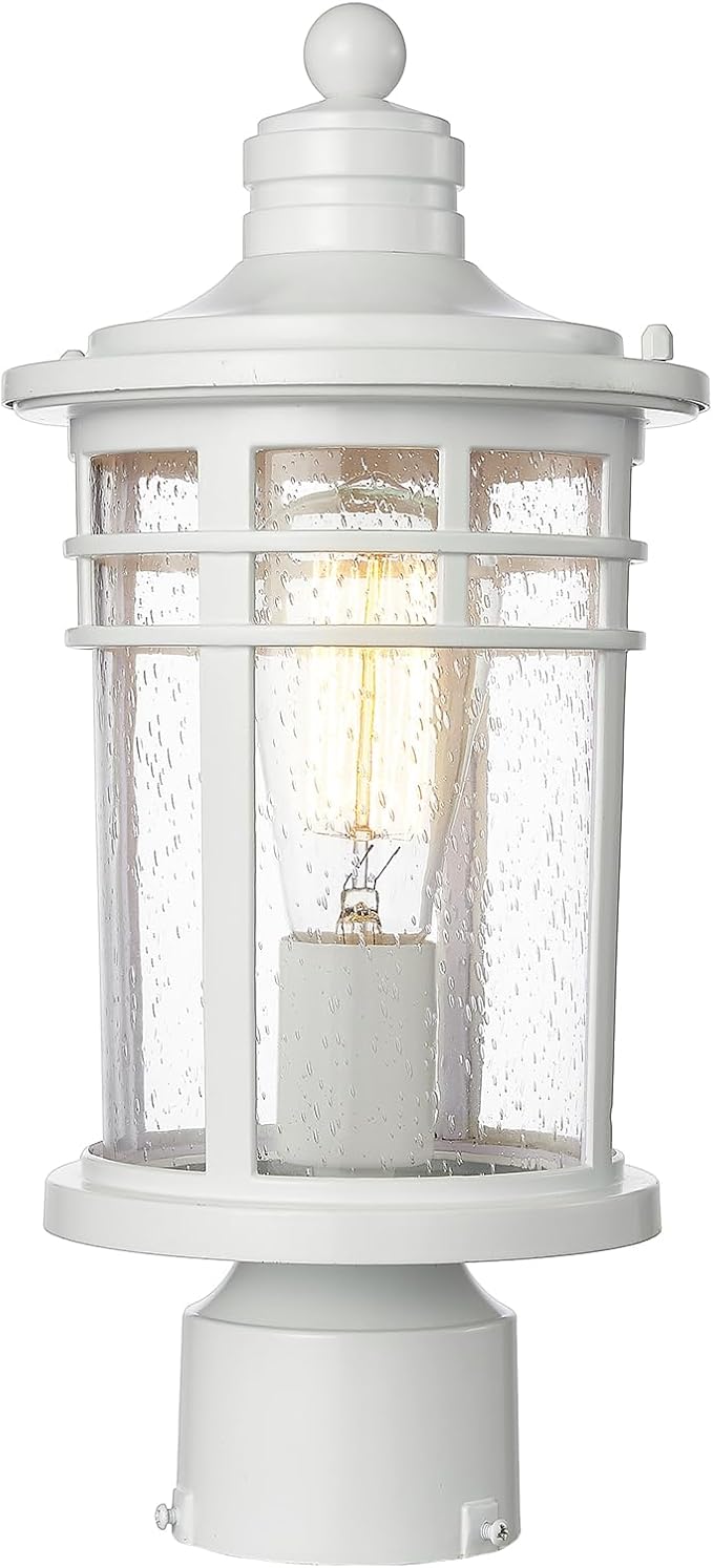 Darkaway Outdoor Post Lights Lamp Posts Outdoor Lighting, Waterproof Aluminum Post Lights Outdoor Light Fixtures with Glass, Light Posts for Outside Patio Yard (1 Pack, White)