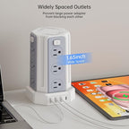 Power Strip Surge Protector, 10 Ft Extension Cord with 12 AC Multiple Outlets 4 USB (1 USB C), SMALLRT Power Tower Desktop Charging Station (White, 10 FT PD20W)