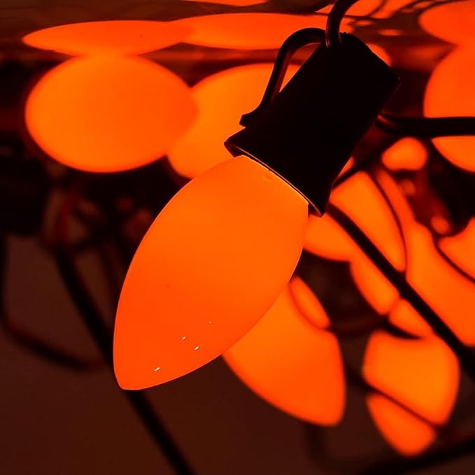 C9 Orange Replacement Light Bulbs, 25 Pack Halloween Ceramic Orange Bulb Christmas Light Bulbs for Outdoor Patio String Lights Halloween Decorations Party Yard Decor, E17 Intermediate Base- 7 Watts