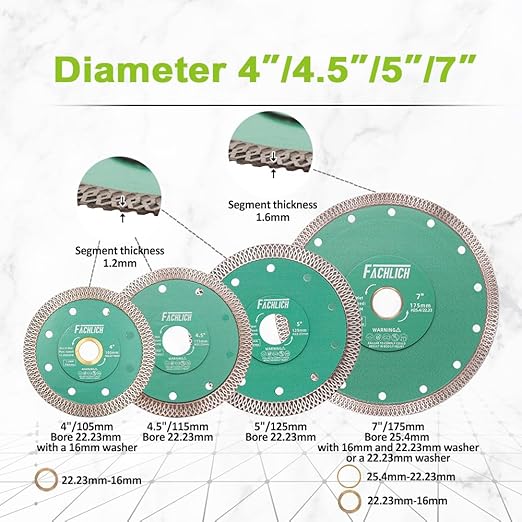 Diamond Tile Saw Blades - 4" Diamond Blade 2pcs 105MM Ceramic Cutting Discs with X Teeth Turbo Mesh Rim for Ceramic Tile Porcelain Granite Marble