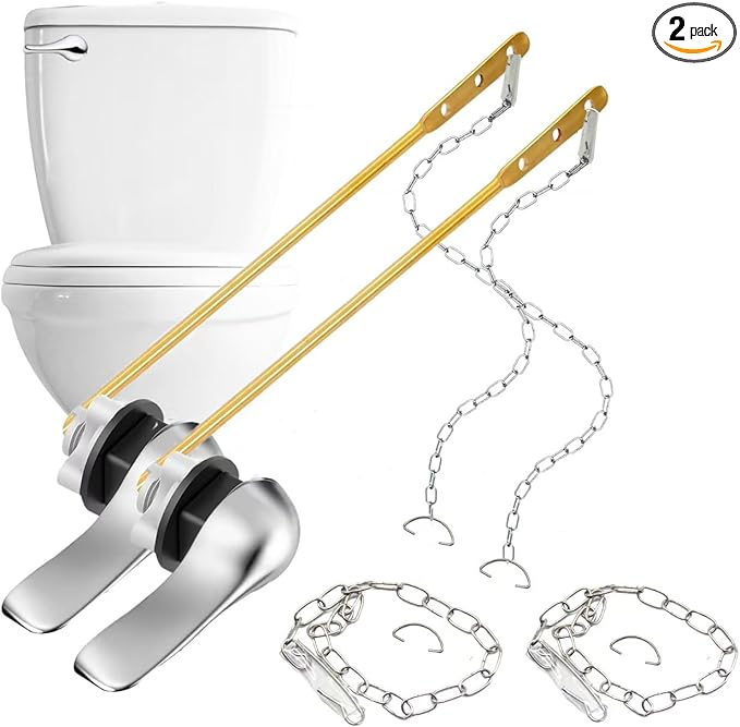 2PCS Toilet Handle Replacement Kit, Front Universal Toilet Bowl Replacement Kit, Chrome Toilet Tank Trip Lever with Stainless Steel Rod