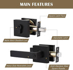 5 Pack Keyed Entry Door Lever and Single Cylinder Deadbolt Set, Keyed Alike Reversible Lockset, Matte Black Square Interior/Exterior Handleset for Bedroom, Front Door