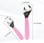 WORKPRO 2-piece Pink Adjustable Wrench Set, 6-Inch & 10-Inch Wrenches, Wide Jaw Black Oxide Wrench, Metric & SAE Scales, Cr-V Steel, for Home, Garage, Workshop-Pink Ribbon