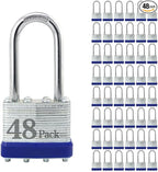 ZonRo Locks Laminated Steel Keyed Padlock, Keyed Alike Locks,1-9/16"(40mm) Wide Body,Long Shackle Padlock, Blue Plastic Hoop, Pack of 48