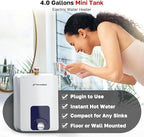 ThermoMate Mini Tank Water Heater Electric UL Listed, ES400B 4 Gallon Point of Use Under Sink Water Heater, 120V Corded Wall or Floor Mounted