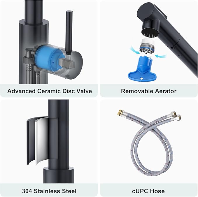 CREA Black Kitchen Faucet with Pull Down Sprayer - Bar Sink Faucets Single Hole/Handle - Modern Stainless Steel Small Kitchen Faucet for Mini Sink RV Outdoor Utility Laundry Faucet