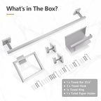 TQKAG 5-Pieces Brushed Nickel Bathroom Hardware Accessories Set 23.6" SUS304 Stainless Steel Towel Bar Set Wall Mounted Square Toilet Paper Holder with Shelf