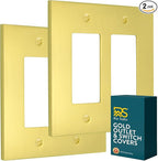 Rio Salto Modern Metal Vibrant Yellow Gold Double Decorator Wall Outlet Cover Light Switch Double Rocker Decora Decorator Wall Plate MIDSIZE Covers Decorative Receptacle (Rocker, 2-Gang, 2-Pack)
