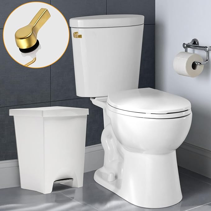 Hibbent 2 Pack Universal Toilet Tank Flush Lever Replacement, Toilet Handle Replacement Trip Levers with Stainless Steel Flapper Chains for Most Side Mount Toilets,Toilet Repair Handle,Brushed Gold