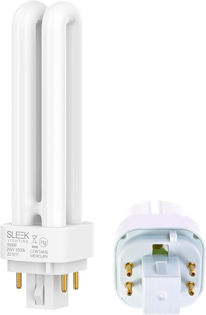 SLEEKLIGHTING 26 Watt T4 Double Tube CFL 4 pin G24q-3 Base Light Bulb 3500K 1500lm -UL Listed,Compact Fluorescent -Neutral White Light 4pack
