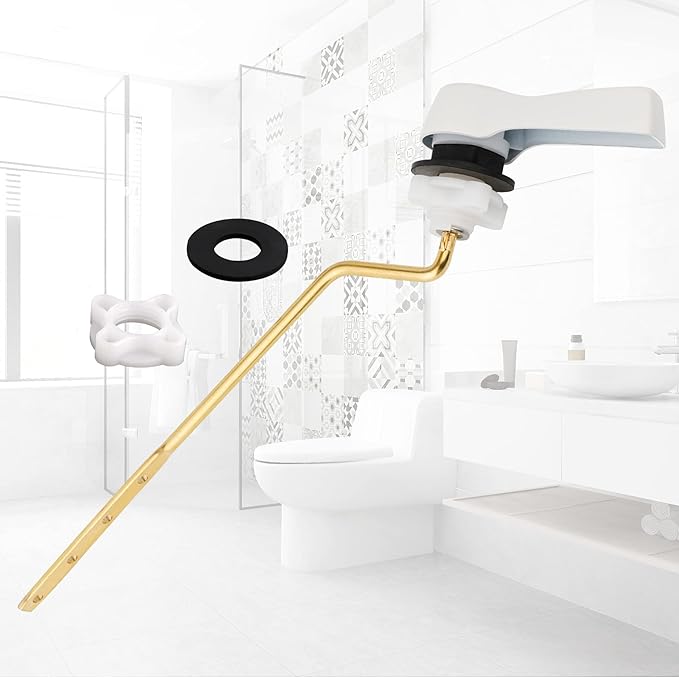 Hibbent Universal Metal Side Mount Toilet Handle Replacement Kit, Brass Toilet Flush Tank Lever with Stainless Steel Flapper Chains for Most Toilets, White Finish