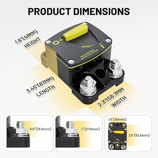 RED WOLF 300A Circuit Breaker Switch Manual Reset DC 12-24V, 5/16"-M8 Stud for Car Audio RV Marine Boat Truck Trolling Motors Stereo Audio Electronic Battery Solar System