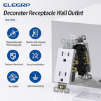 ELEGRP Decorator Wall Receptacle Outlet, Tamper Resistant 15 Amp Standard Electrical Wall Outlet, Residential Grade, Self-grounding, 125V, 2 Pole 3 Wire, 5-15R, UL Listed, Glossy White, 10 Pack